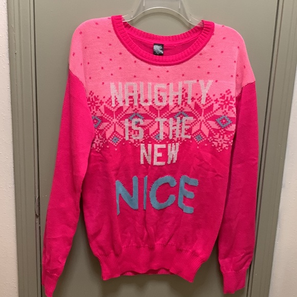 Lightweight Crew Neck Long Sleeve Knit Top “!Naughty is the New Nice” - Picture 1 of 17